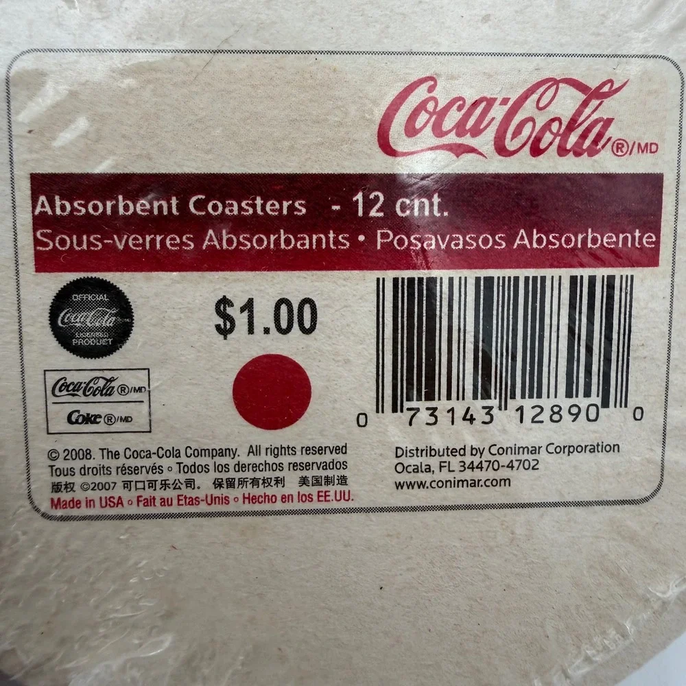 Coca Cola Absorbent Coasters 12 Count‎ Sealed 2008 Coke Bar Decor